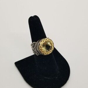 Golan Goldex YAM sterling silver ring with large yellow stone and 14 kt accent